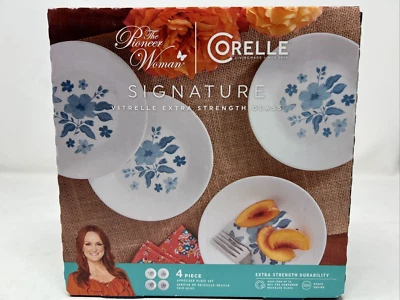 Pioneer Woman Corelle Evie синий набор из 4 предметов закуска тарелка десерт меламин белый - Изображение 1 из 4