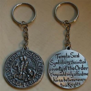 ENGLISH PEWTER - TEMPLAR SEAL - KEYRING KEYCHAIN SOLDIER OF CHRIST - Picture 1 of 1