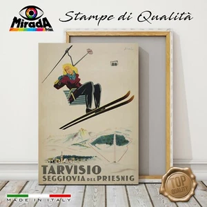 QUADRO vintage TARVISIO funivia del Priesnig Friuli montagna STAMPA TELA CANVAS - Imagen 1 de 3