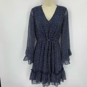 DVF Diane von Furstenberg Harlene Rose Dots Navy ruffle dress polka new XS 0 2 - Picture 1 of 8