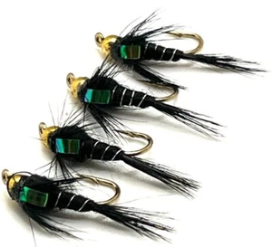 4 6 8 oder12 Forellenfliegenfischen Fliegen BLITZ ZURÜCK SCHWARZ G KOPF NYMPHE STACHELIG/STACHELLOS - Bild 1 von 1