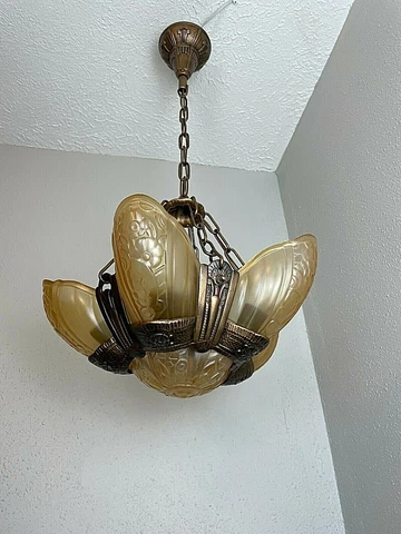 1930s Lincoln Art Deco 6 Light Slip Shade Fixture #2 Cover