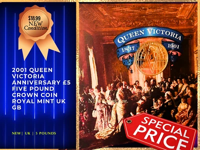 2001 Queen Victoria Anniversary £5 Five Pound Crown Coin Royal Mint UK GB  - Image 1 of 2