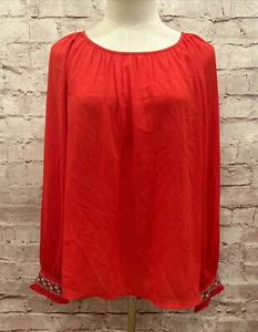 Crown & Ivy Womens XS Red Blouse Round Neck Long Sleeve Beaded Sequin Cuff NEW - Picture 1 of 4