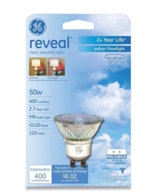 GE Reveal 50 Watt GU10 HD+ Indoor Flood Light Bulb 400 LUMENS 50w 120Volts NEW - Image 1 of 4