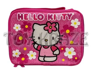 LONCHERA HELLO KITTY! BOLSO DE MANO ESCOLAR ROSA Y BLANCO FLORES BRILLANTES PAISLEY NUEVO CON ETIQUETAS - Imagen 1 de 2