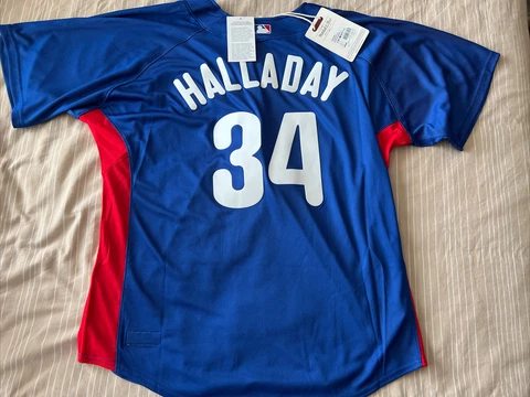 Roy Halladay Authentic Phillies Mitchell & Ness MLB Jersey XL Blue Batting New Cover