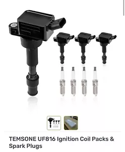 UF816 Set of 4 Ignition Coil Packs & Spark Plugs - 2016-2021 Hyundai Elantra - Picture 1 of 3