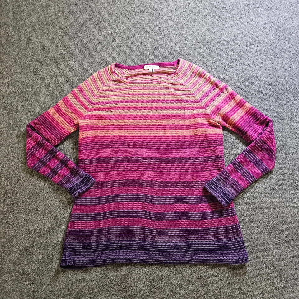 Top Suéter Foxcroft Mujer XL Rosa Púrpura Rayas Manga Larga Cuello Redondo Informal Foto 1 de 4