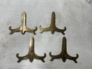 Lot  of 4 used 5”  VTG solid brass folding easel plates pictures display holders - Picture 1 of 6