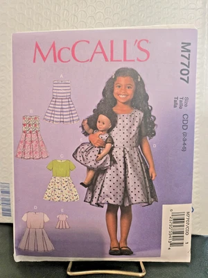 Sewing pattern McCalls  M7707 Girls dress w matching doll outfit  Uncut 2 3 4 5 - Image 1 of 2