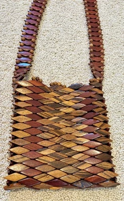 Wooden Shoulder Bag Wood Diamond Pieced Beaded Boho Purse Zipper Closure Retro - Image 1 of 4