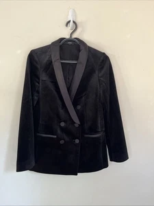 EXPRESS SCHWARZER SAMT SCHALKRAGEN ZWEIREIHIGER SMOKING BLAZER JACKE XS Event - Bild 1 von 12