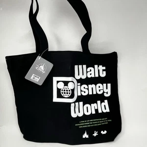 Disney Parks Walt Disney World Logo Canvas Black Tote Bag Mickey NEW NWT - Picture 1 of 6