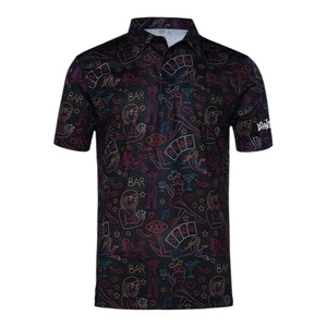 Golf Gods Neon Vegas Szene Poloshirt Schwarz XL Allover Print Design Stretch Golf - Bild 1 von 6