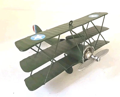 Triplano de metal Green Sopwith 6" Primera Guerra Mundial avión hogar niño decoración juguete de colección Foto 1 de 4