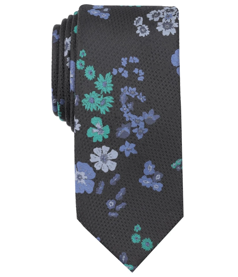 Галстук мужской Tallia из коряги с цветочным рисунком тонкий завязанный, черный, один размер - Изображение 1 из 1