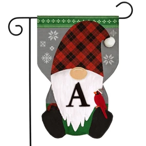 Briarwood Lane Winter Gnome Burlap Monogram Letter a Garden Flag - Picture 1 of 8