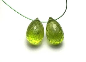 2 pcs PERIDOT 11mm Faceted Teardrop Earring Beads NATURAL - Picture 1 of 2