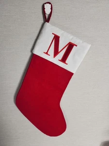 Large Monogrammed Initial "M" Velvet Christmas Stocking Red White 18"x11" - Picture 1 of 6