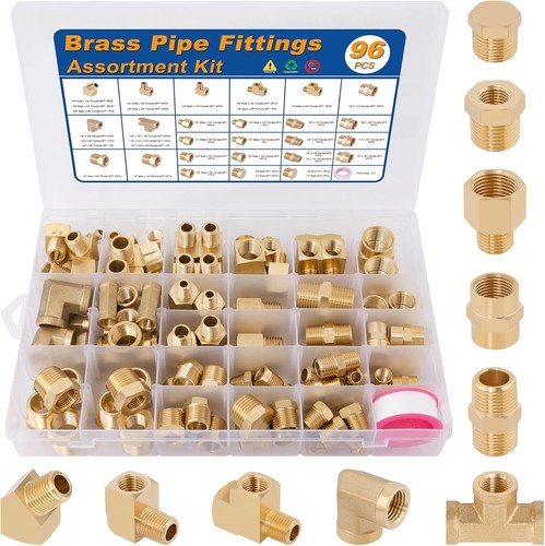 96PCS Brass Pipe Fittings Assortment Kit - NPT Adapter, Reducer Bushing ...