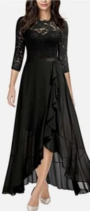 MIUSOL Women's Formal BLACK Lace Style Floral Round Evening Dress SMALL SIZE 8 - Picture 1 of 4