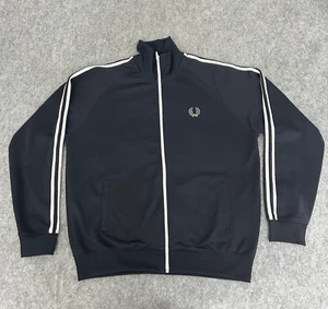 Chaqueta Fred Perry Para Hombres Grande Azul Marino Doble Cinta Prenda para el torso Ropa Deportiva Corona Retro - Imagen 1 de 11