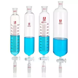 25ml-1000ml Borosilicate Cylinder Separating Funnel Glass Piston Chemistry - Picture 1 of 12