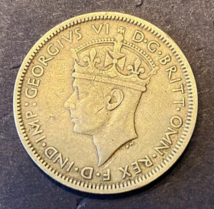 British West Africa 1 Shilling Nickel Brass Coin-1943 George VI-KM#23 - Picture 1 of 2