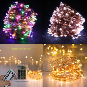 LED Battery String Lights Copper Wire Indoor Outdoor Fairy Light Remote Timer UK - Picture 1 of 15