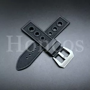 24MM RUBBER DIVER WATCH BAND STRAP FITS FOR BREITLING NAVITIMER AVENGER COLT BLK - Picture 1 of 4