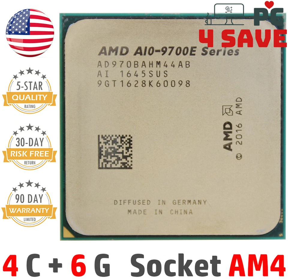 7th Gen AMD A10-9700E APU 3.0 GHz (Turbo 3.5 GHz) Socket AM4 AD970BAHM44AB CPU - Image 1 of 1