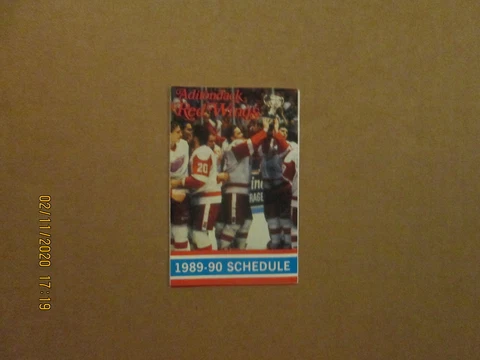 AHL Adirondack Red Wings Vintage Defunct Circa 1989-90 Team Logo Pocket Schedule Cover