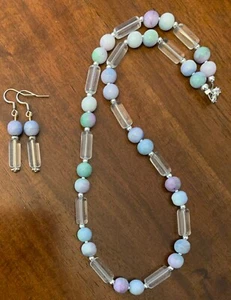 18” Purple/Blue Glass Beads and Glass Tubes Necklace and Earring Set - Picture 1 of 3