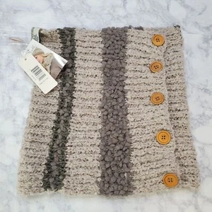 Simply Noelle Halswärmer Schal Knopfleiste neu mit Etikett grau flauschiger Strick Streifen - Bild 1 von 14