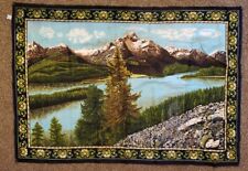Vintage ATC New York cotton Tapestry Turkey Or Area Rug Forest Mountains 55 x 38