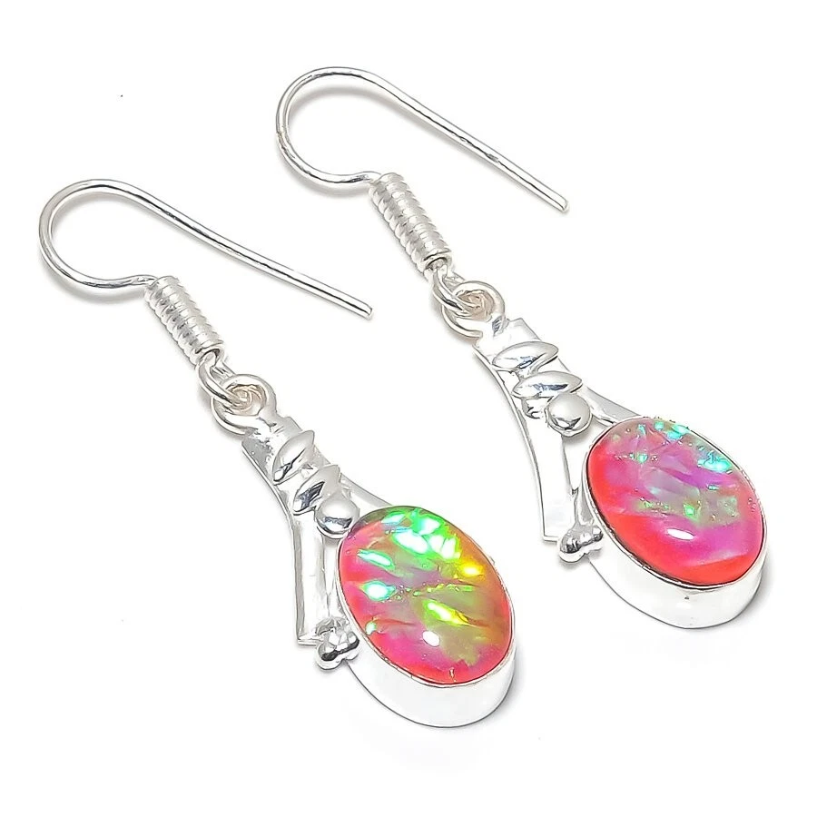 Triplet Opal Gemstone Handmade 925 Sterling Silver Jewelry Earring Size 1.10" - Image 1 of 1