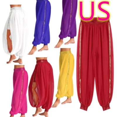 Women Chiffon Belly Dance Arabian Harem Loose Pants Trousers Stage Bloomers - Image 1 of 4