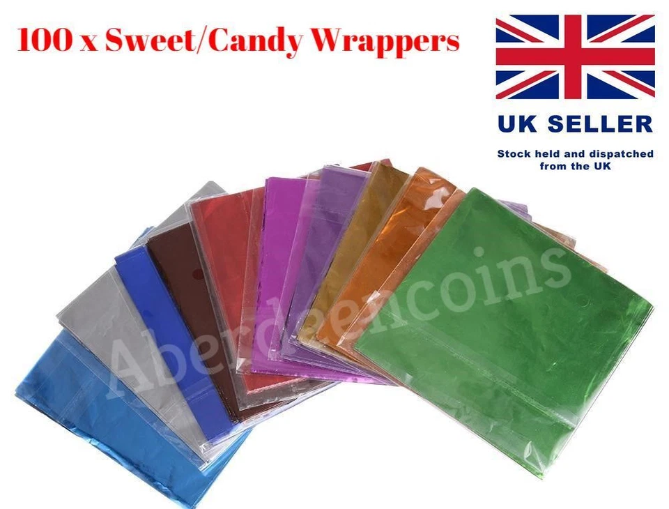 100 x Square Foil Wrappers for Chocolate & Sweet Candy Lolly Gift 10cm + 8cm - Image 1 of 1