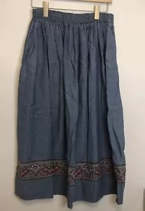 Vtg 80's Vera Bradley Designs Denim Skirt Paisley Printed Cottage Core Modest - Picture 1 of 8