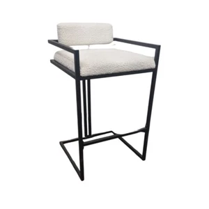 Set Of 2 Modern Boucle White Cushion Barstool Chair Black Metal for Kitchen Bar - Picture 1 of 3