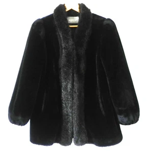 Vtg Jordache Faux Fur Coat/Jacket Black Hook/Loop Closure Pockets Size 12 - Picture 1 of 8