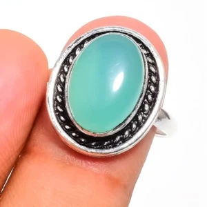 Anillo de joyería de plata esterlina 925 hecho a mano con piedras preciosas de calcedonia Aqua talla 8,75 (EE. UU.) - Imagen 1 de 1