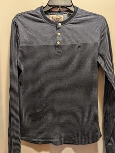 Penguin Men's Small Blue Striped Long Sleeve Henley Shirt - Picture 1 of 11