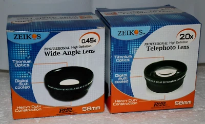 Zeikos ZE-WA58B 58mm 0.45x HD Wide Angel & ZE-2X58B 2.0x Telephoto Camera Lenses - Image 1 of 4