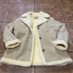 Vtg TOWN N RANCH Faux Suede Sherpa Shearling Coat Marlboro USA Mens Large - Picture 1 of 8