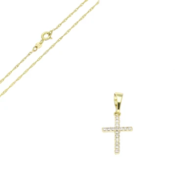 Collier - Femme - Chaîne et Pendentif - Croix - Plaqué Or Jaune 585/1000 - 45 cm - Photo 1/4