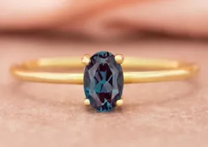 Solitaire Alexandrite Ring | Oval Alexandrite Stone Ring | June Birthstone Ring - Picture 1 of 4