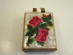 VTG MCM Ladies Pink Flowers Lucite Top Compact Perfume-Cigarette-Lipstick Holder - Picture 1 of 9
