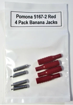 Paquete de 4 extremos Banana Jack POMONA 4 mm cable de prueba con aisladores rojos 5167-2 18-20 AWG Foto 1 de 4
